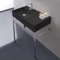 Matte Black Ceramic Console Sink and Polished Chrome Stand, 32