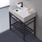 Modern Ceramic Console Sink With Counter Space and Matte Black Base, 32