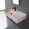 Beige Travertine Design Ceramic Wall Mounted or Vessel Sink With Counter Space