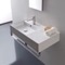 Rectangular Ceramic Wall Mounted Sink With Counter Space, Includes Towel Bar