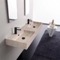 Beige Travertine Design Ceramic Wall Mounted or Vessel Double Sink With Counter Space