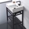 Modern Ceramic Console Sink With Counter Space and Matte Black Base, 24