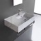 Marble Design Ceramic Wall Mounted Sink With Counter Space, Towel Bar Included