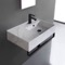 Marble Design Ceramic Wall Mounted Sink With Black Towel Bar