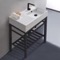 Modern Ceramic Console Sink With Counter Space and Matte Black Base, 32