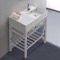 Modern Ceramic Console Sink With Counter Space and Chrome Base, 32