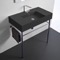 Matte Black Ceramic Console Sink and Polished Chrome Stand, 32