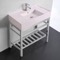 Modern Console Sink Vanity, Pink Ceramic Sink, 32