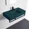 Green Console Sink With Black Towel Bar, Modern