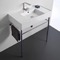 Rectangular Ceramic Console Sink and Polished Chrome Stand, 32