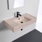 Beige Travertine Design Ceramic Wall Mounted or Vessel Sink With Counter Space