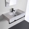 Marble Design Ceramic Wall Mounted Sink With Black Towel Bar