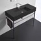Matte Black Ceramic Console Sink and Polished Chrome Stand, 40