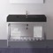 Modern Matte Black Ceramic Console Sink and Polished Chrome Base, 40