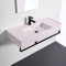 Pink Console Sink With Black Towel Bar, Modern