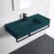 Green Console Sink With Black Towel Bar, Modern