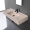 Beige Travertine Design Ceramic Wall Mounted or Vessel Sink With Counter Space