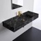 Black Marble Design Ceramic Wall Mounted or Vessel Sink With Counter Space