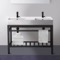 Double Ceramic Console Sink With Matte Black Stand, 40