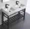 Double Ceramic Console Sink With Matte Black Stand, 40