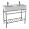 Double Ceramic Console Sink With Polished Chrome Stand, 40