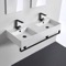 Double Ceramic Wall Mounted Sink With Matte Black Towel Holder
