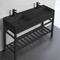 Black Modern Double Console Sink Vanity, 48