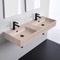 Beige Travertine Design Ceramic Wall Mounted or Vessel Double Sink With Counter Space