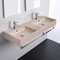 Beige Travertine Design Ceramic Wall Mounted Double Sink With Polished Chrome Towel Holder
