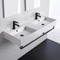 Double Ceramic Wall Mounted Sink With Black Towel Holder