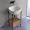 Small Console Sink Vanity With Ceramic Sink and Natural Brown Oak Drawer, 18