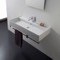 Rectangular Wall Mounted Ceramic Sink With Polished Chrome Towel Bar