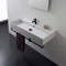 Rectangular Wall Mounted Ceramic Sink With Black Towel Bar
