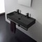 Double Black Wall Mounted Ceramic Sink With Black Towel Bar