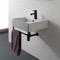 Square Wall Mounted Ceramic Sink With Black Towel Bar