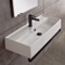 Rectangular Wall Mounted Ceramic Sink With Black Towel Bar