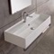 Rectangular Wall Mounted Ceramic Sink With Polished Chrome Towel Bar