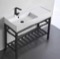 Modern Ceramic Console Sink With Counter Space and Matte Black Base, 40