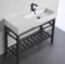 Modern Ceramic Console Sink With Counter Space and Matte Black Base, 40