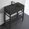 Modern Matte Black Ceramic Console Sink and Matte Black Base, 32