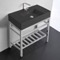 Modern Matte Black Ceramic Console Sink and Polished Chrome Base, 32