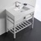 Modern Ceramic Console Sink With Counter Space and Chrome Base, 32