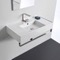 Rectangular Ceramic Wall Mounted Sink With Counter Space, Includes Towel Bar