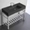 Modern Matte Black Ceramic Console Sink and Polished Chrome Base, 40