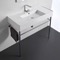 Rectangular Ceramic Console Sink and Polished Chrome Stand, 40