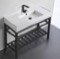 Modern Ceramic Console Sink With Counter Space and Matte Black Base, 40