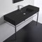 Modern Matte Black Ceramic Console Sink and Polished Chrome Base, 48