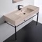 Modern Beige Travertine Design Ceramic Console Sink and Matte Black Base, 48