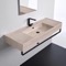 Wall Mounted Beige Travertine Design Ceramic Sink With Matte Black Towel Bar