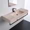 Wall Mounted Beige Travertine Design Ceramic Sink With Black Towel Bar